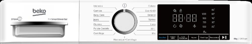 Beko BMX8126DB Lavatrice a libera installazione 8 kg, 1200 giri, motore inverter, vapore SteamCure, classe energetica A