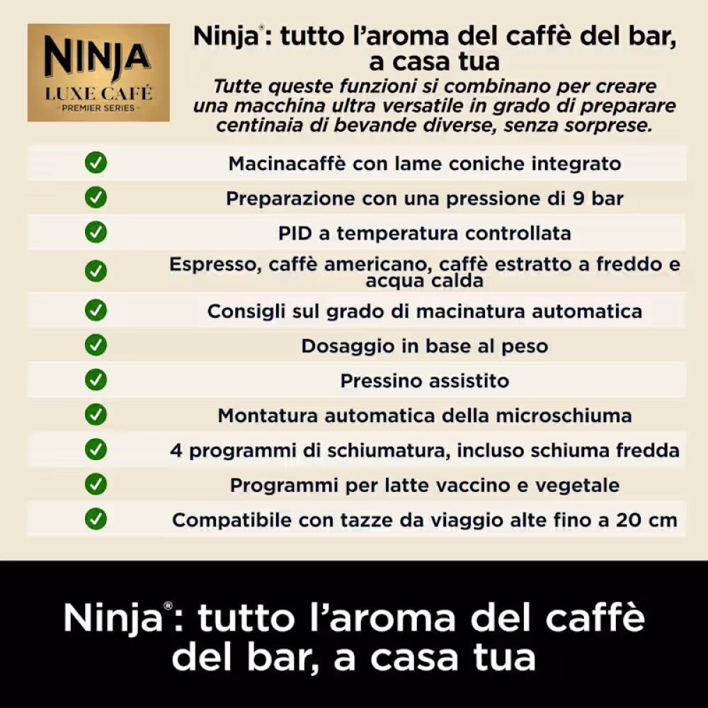 Ninja ES601EU Ninja Luxe Café Premier Macchina da caffè, Espresso, cappuccino, latte, 19 bar, Auto-iQ