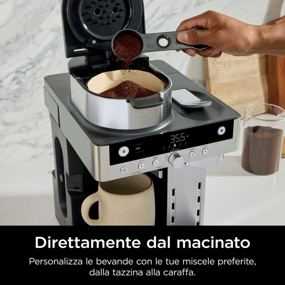 Ninja CFN802EU Prestige DualBrew System Macchina da caffè, 5 stili di caffè, 6 dimensioni, Auto-iQ, caraffa termica 1,7 L
