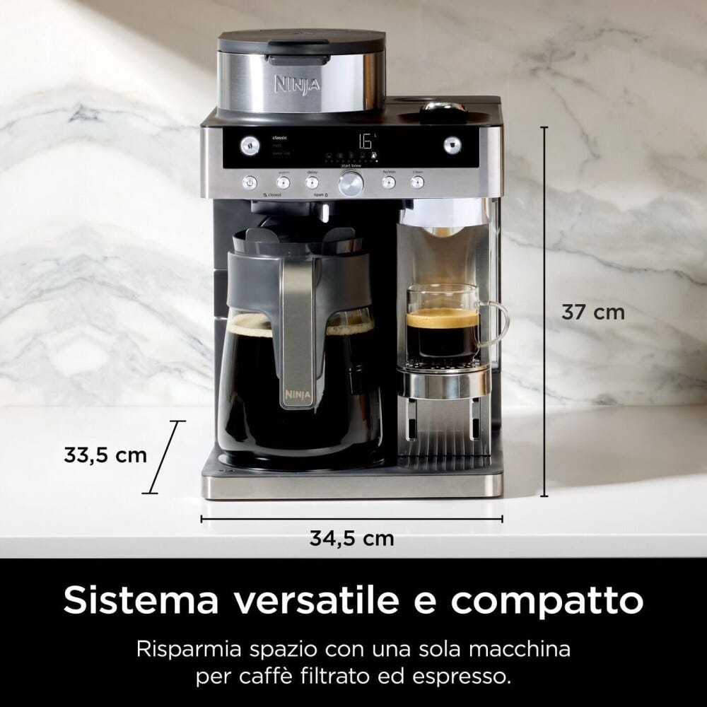 Ninja CFN802EU Prestige DualBrew System Macchina da caffè, 5 stili di caffè, 6 dimensioni, Auto-iQ, caraffa termica 1,7 L