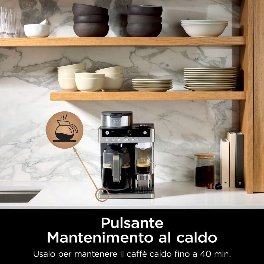 Ninja CFN802EU Prestige DualBrew System Macchina da caffè, 5 stili di caffè, 6 dimensioni, Auto-iQ, caraffa termica 1,7 L