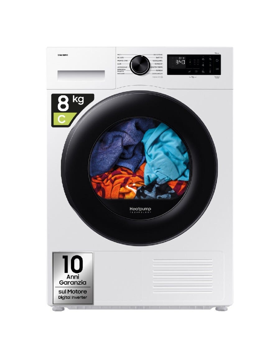 Samsung DV80DG52B0AEET SpaceMax™ Asciugatrice cm. 60 - 8 kg, pompa di calore, Optimal Dry, AI Control