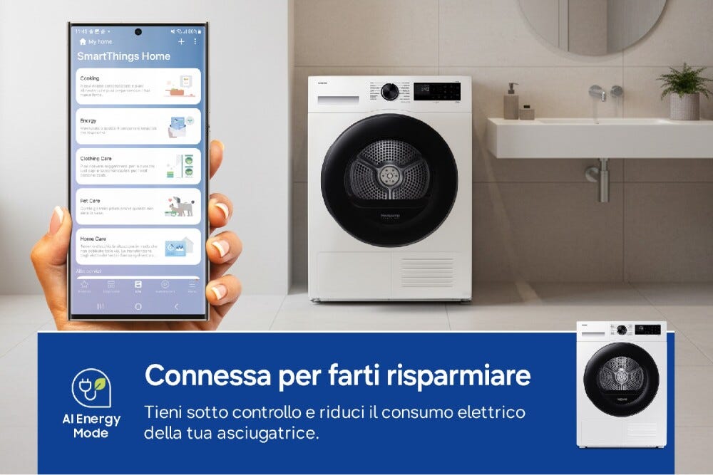Samsung DV80DG52B0AEET SpaceMax™ Asciugatrice cm. 60 - 8 kg, pompa di calore, Optimal Dry, AI Control
