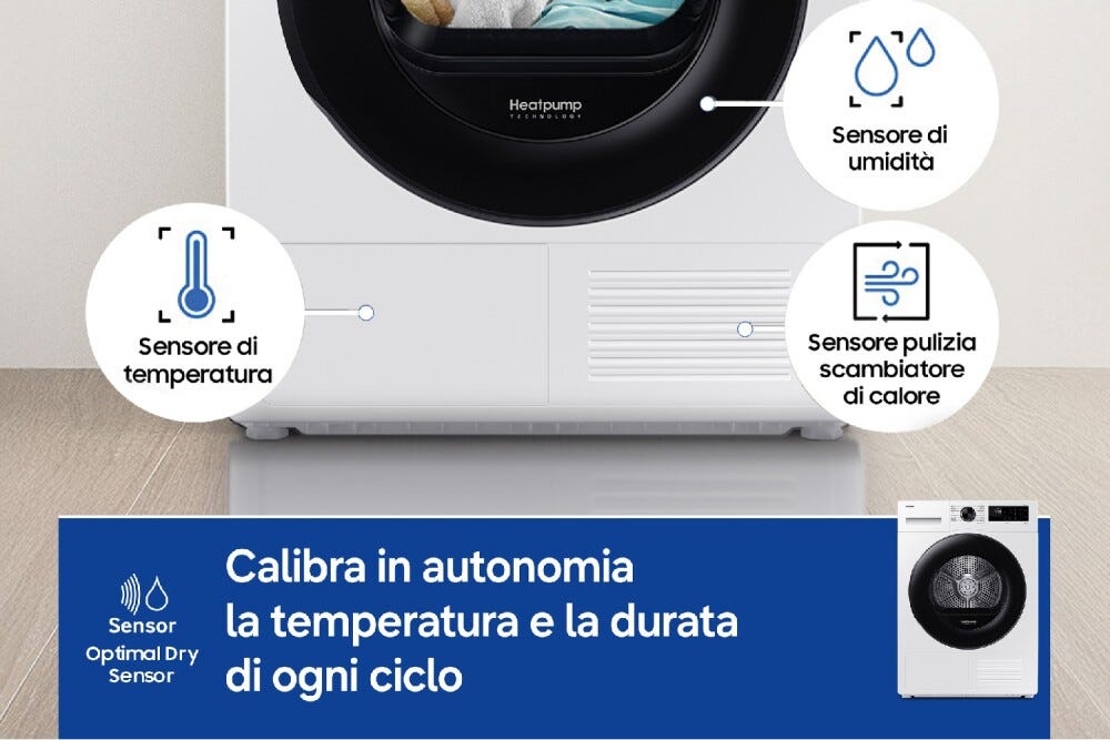Samsung DV80DG52B0AEET SpaceMax™ Asciugatrice cm. 60 - 8 kg, pompa di calore, Optimal Dry, AI Control