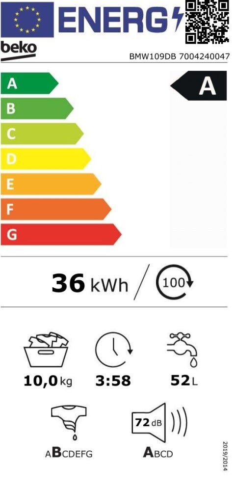 Beko BMW109DB Lavatrice a libera installazione, 10 kg, EnergySpin Steamcure with Refreshment, Bianco