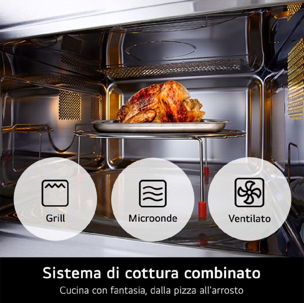 LG MJ3965BPB Forno a microonde combinato, Smart Inverter e frittura leggera, 39 lt, Grill e EasyClean, Nero Fumè