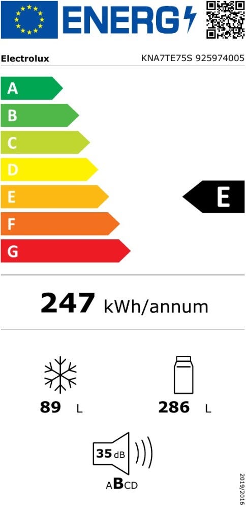 Electrolux KNA7TE75S Serie 700 Frigorifero con congelatore ad incasso, Serie 700 TwinTech® Total No Frost, H. 188 cm, 375 lt, AI CoolAssist® FreeStore®
