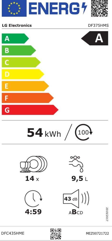 LG DF375HMS QuadWash Lavastoviglie a libera installazione, QuadWash Serie 3, 14 coperti, Vapore TrueSteam, Auto-apertura, Wi-Fi, Nera Matte Black