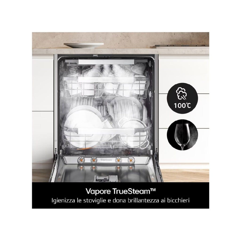 LG DF375HMS QuadWash Lavastoviglie a libera installazione, QuadWash Serie 3, 14 coperti, Vapore TrueSteam, Auto-apertura, Wi-Fi, Nera Matte Black