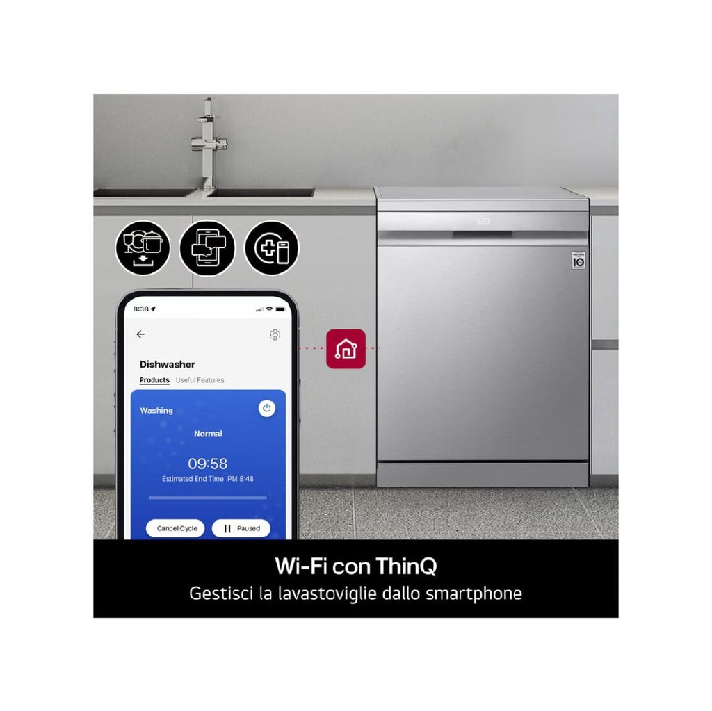 LG DF375HMS QuadWash Lavastoviglie a libera installazione, QuadWash Serie 3, 14 coperti, Vapore TrueSteam, Auto-apertura, Wi-Fi, Nera Matte Black