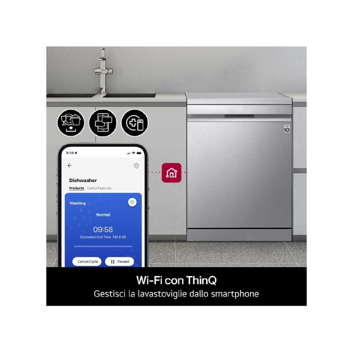 LG DF375HMS QuadWash Lavastoviglie a libera installazione, QuadWash Serie 3, 14 coperti, Vapore TrueSteam, Auto-apertura, Wi-Fi, Nera Matte Black