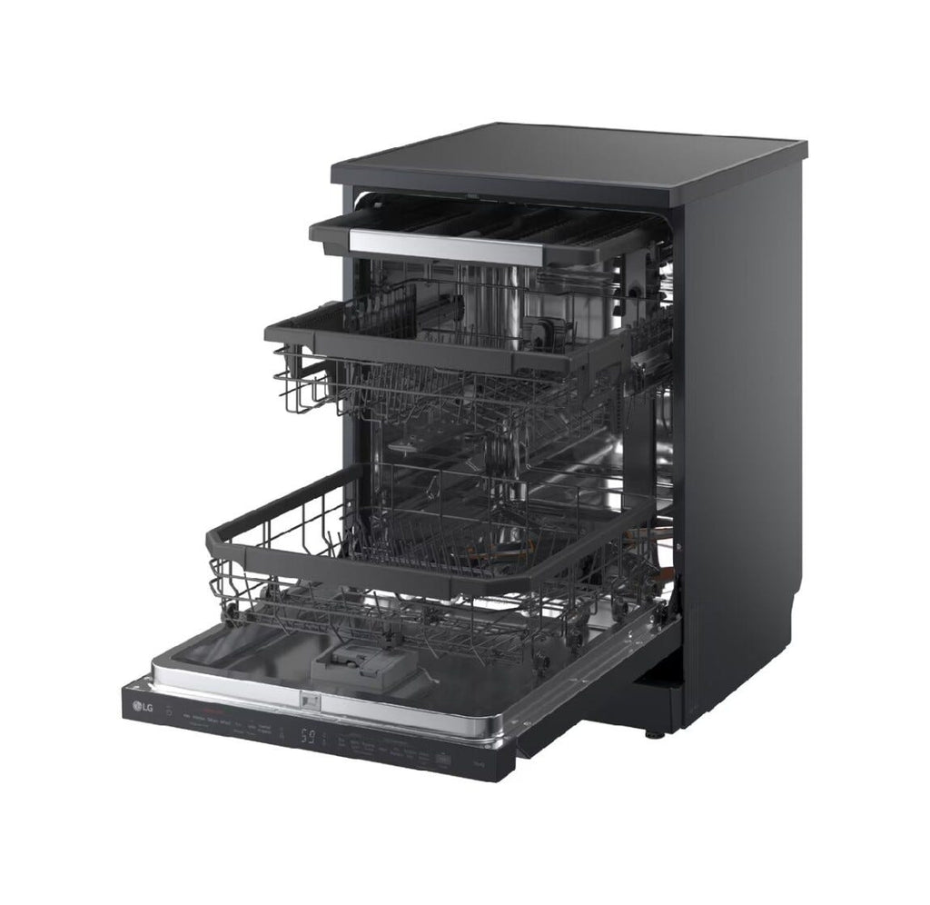 LG DF375HMS QuadWash Lavastoviglie a libera installazione, QuadWash Serie 3, 14 coperti, Vapore TrueSteam, Auto-apertura, Wi-Fi, Nera Matte Black