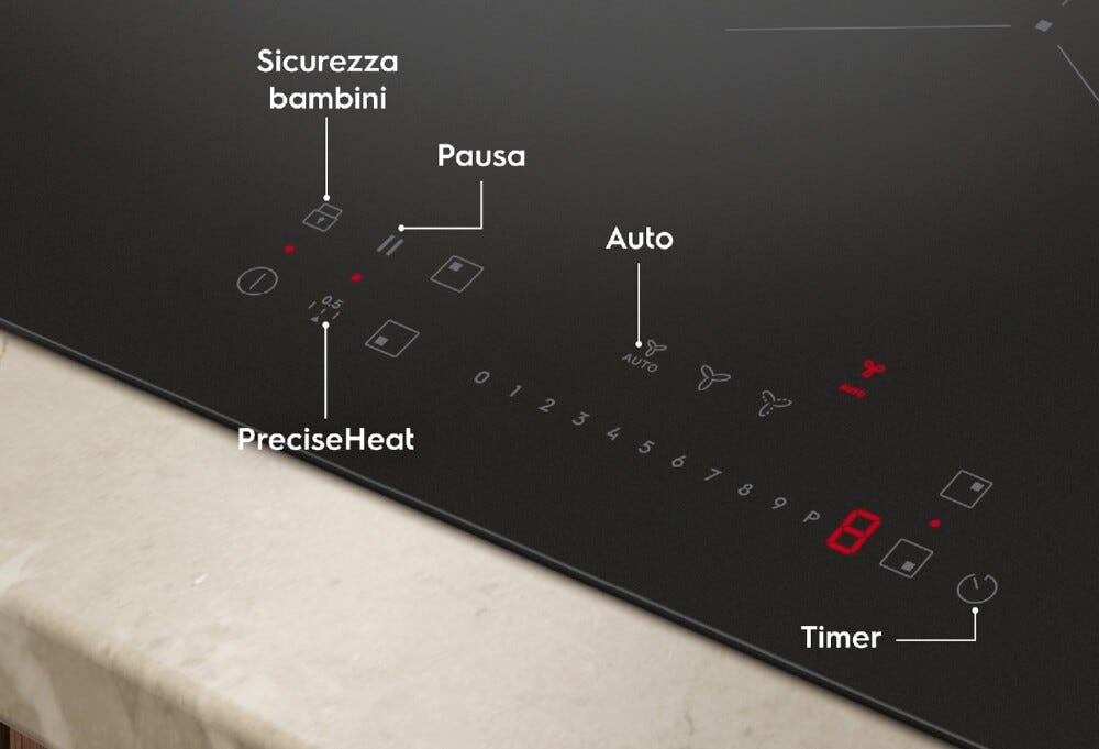 Electrolux KCC83410CK serie 600 Bridge Piano cottura a induzione con cappa integrata cm. 80, 650 m³/h, 4 zone cottura, funzione bridge, Hob2Hood, comandi slider touch, Classe A+, nero
