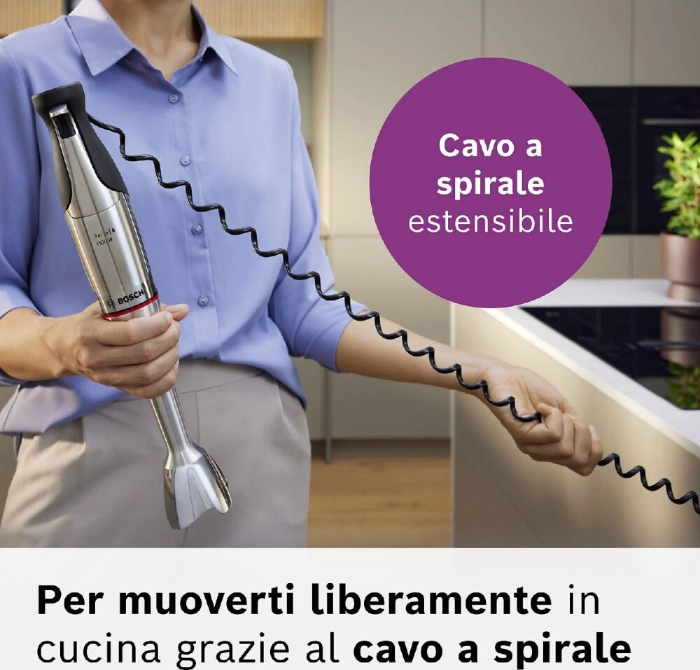 Bosch MSM8M914 8 Frullatore a immersione 1500 W, coltello a 6 lame, corpo in acciaio inox