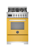 Bertazzoni PRO64L1EGIT2 Professional Cucina libera installazione 60 cm, 4 bruciatori in ottone, forno elettrico multifunzione 69 L, giallo