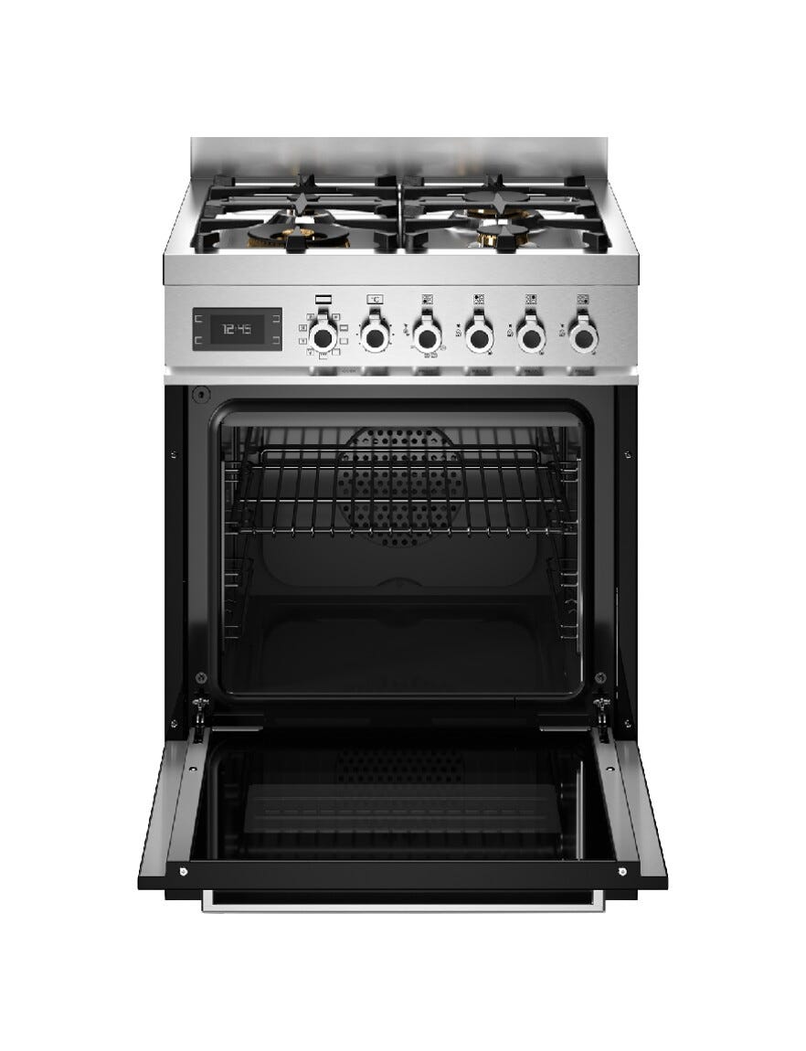 Bertazzoni PRO64L1ENET2 Professional Cucina libera installazione 60 cm, 4 bruciatori in ottone, forno elettrico multifunzione 69 L, nero