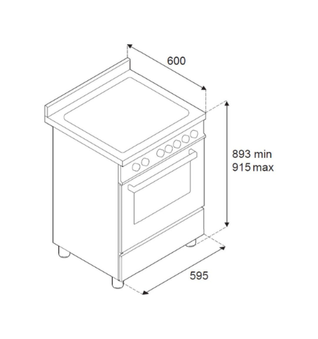 Bertazzoni PRO64L1ENET2 Professional Cucina libera installazione 60 cm, 4 bruciatori in ottone, forno elettrico multifunzione 69 L, nero