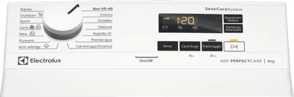 Electrolux EW6T56A serie 600 Lavatrice a carica dall'alto, cm. 40, 6 kg, centrifuga 1151, sistema SensiCare, opzione TimeSave, programma vapore, bianco