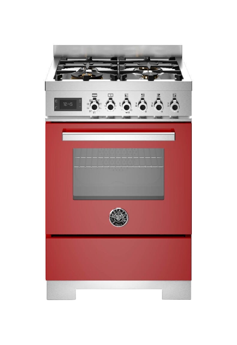 Bertazzoni PRO64L1EROT2 Professional Cucina da accosto 60 cm, 4 bruciatori in ottone, forno elettrico multifunzione 69 L, rosso