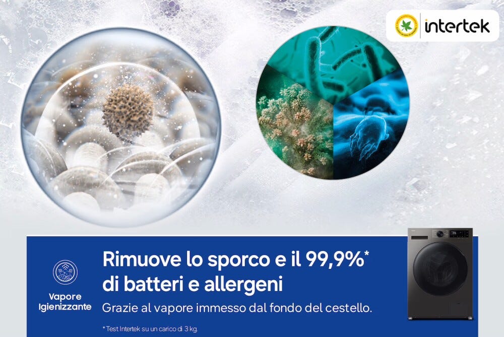 Samsung WD90HG5U34BXET Lavasciuga a libera installazione 9 kg lavaggio, 6 kg asciugatura, Ecobubble, Air Wash, 1400 giri, classe A, Refined Inox