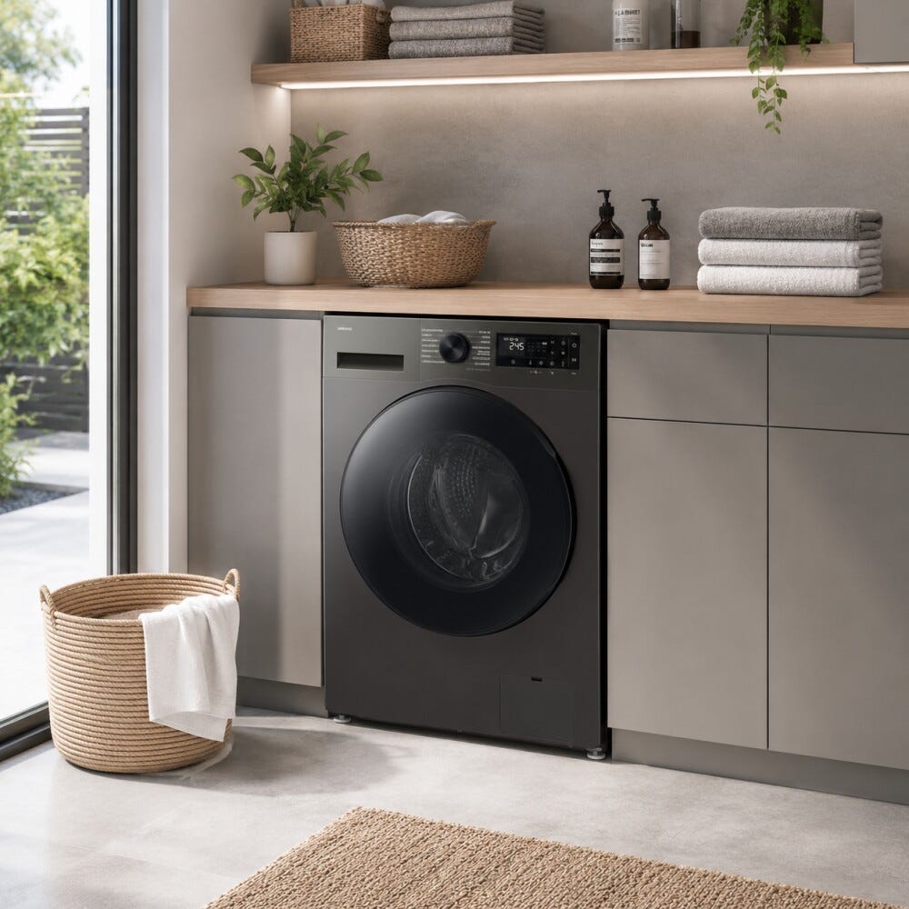 Samsung WD90HG5U34BXET Lavasciuga a libera installazione 9 kg lavaggio, 6 kg asciugatura, Ecobubble, Air Wash, 1400 giri, classe A, Refined Inox