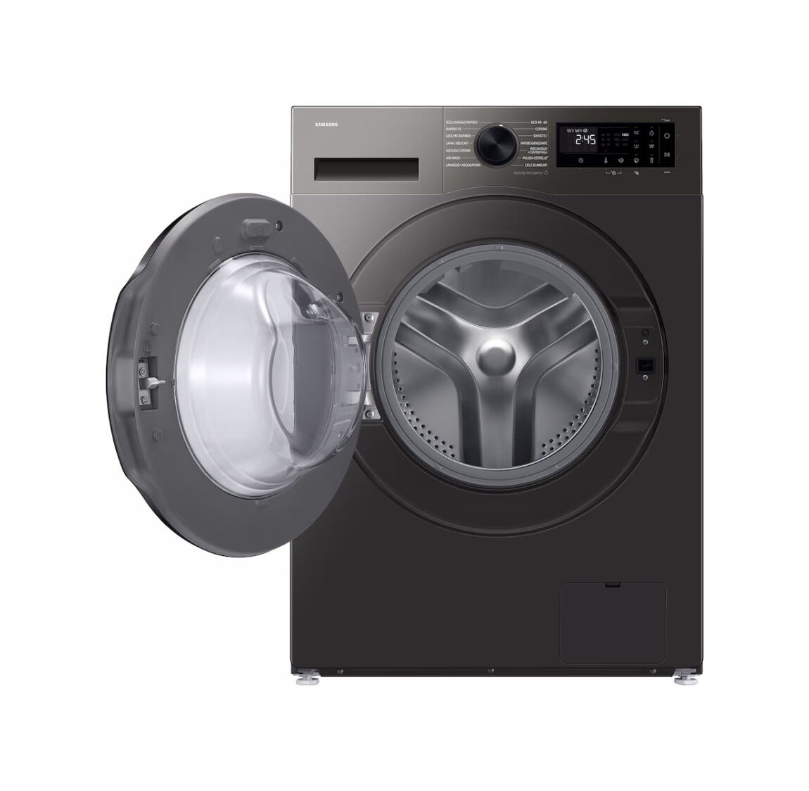 Samsung WD90HG5U34BXET Lavasciuga a libera installazione 9 kg lavaggio, 6 kg asciugatura, Ecobubble, Air Wash, 1400 giri, classe A, Refined Inox