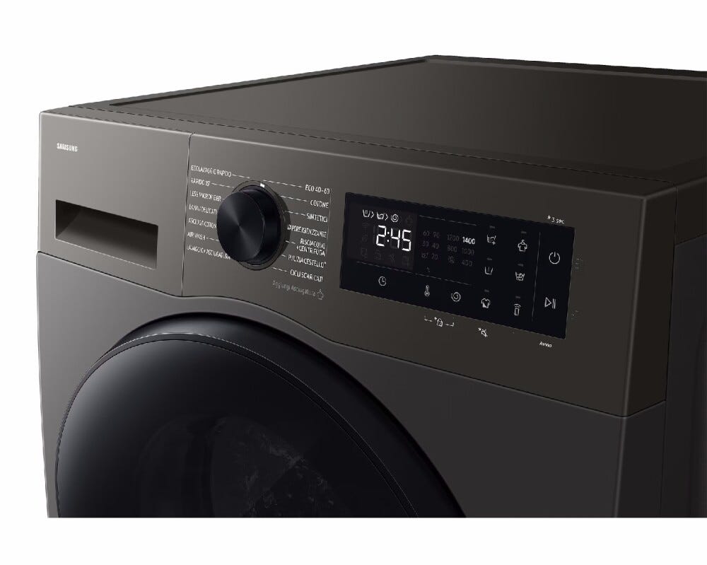 Samsung WD90HG5U34BXET Lavasciuga a libera installazione 9 kg lavaggio, 6 kg asciugatura, Ecobubble, Air Wash, 1400 giri, classe A, Refined Inox