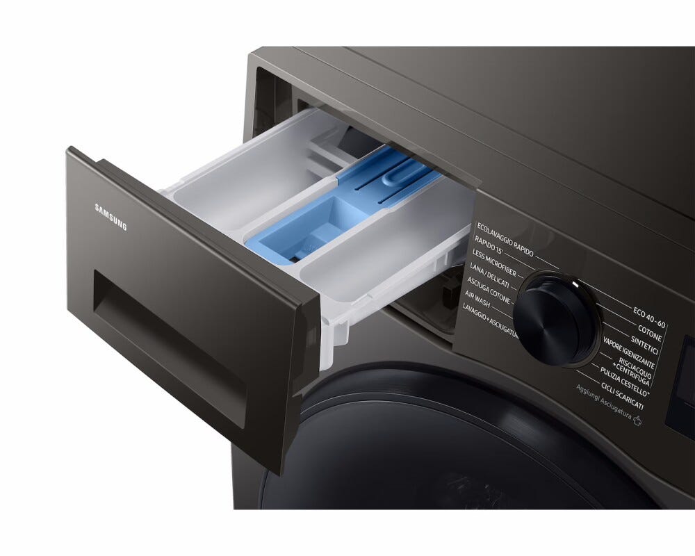Samsung WD90HG5U34BXET Lavasciuga a libera installazione 9 kg lavaggio, 6 kg asciugatura, Ecobubble, Air Wash, 1400 giri, classe A, Refined Inox