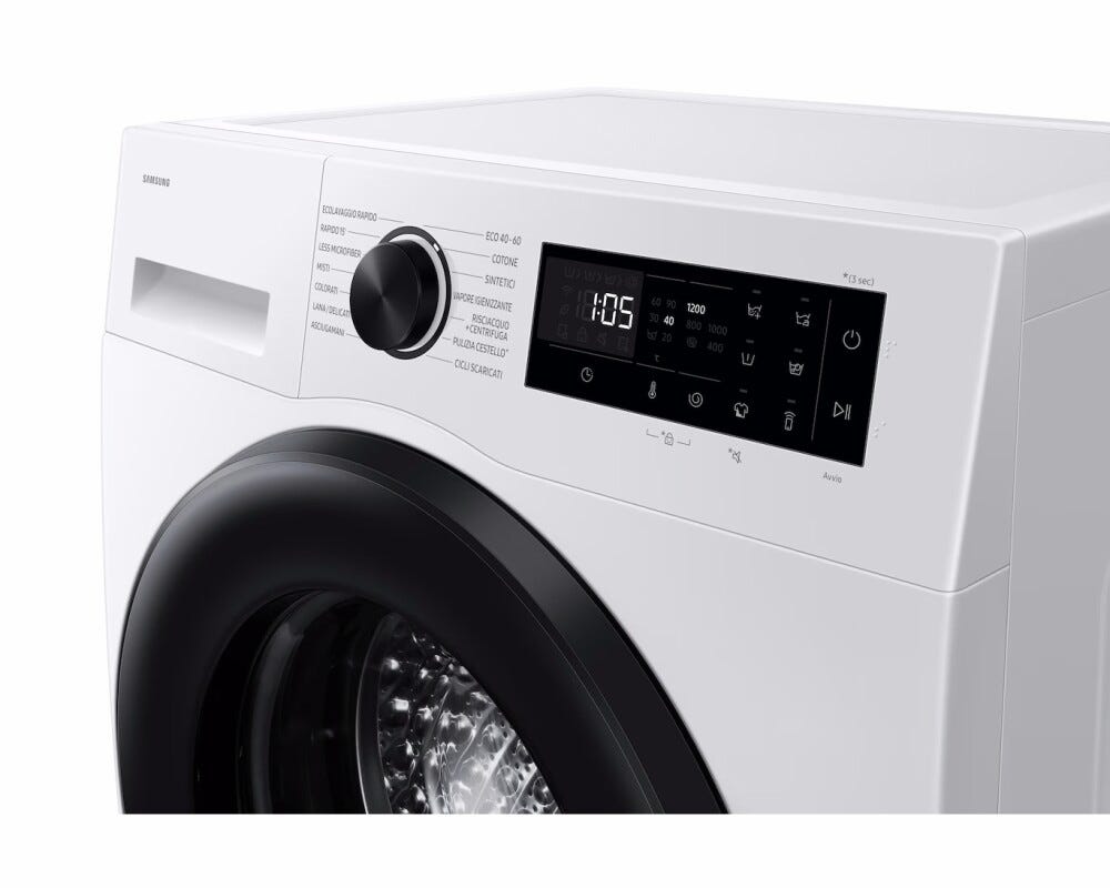 Samsung WW80FG5L32AEET Lavatrice a carica frontale a libera installazione 8 kg, Classe A, AI Ecobubble™, Bubble Shot, Digital Inverter, Bianco