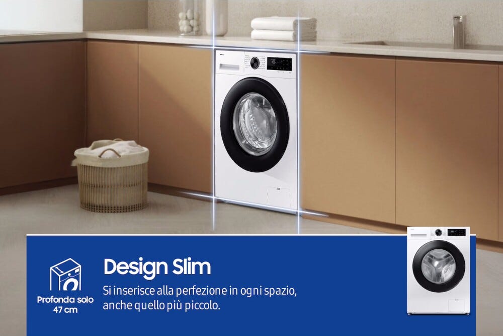 Samsung WW80FG5L32AEET Lavatrice a carica frontale a libera installazione 8 kg, Classe A, AI Ecobubble™, Bubble Shot, Digital Inverter, Bianco