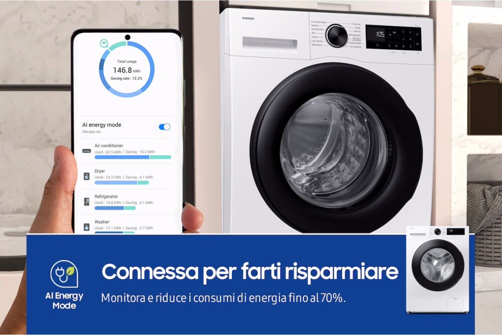 Samsung WW80FG5L32AEET Lavatrice a carica frontale a libera installazione 8 kg, Classe A, AI Ecobubble™, Bubble Shot, Digital Inverter, Bianco