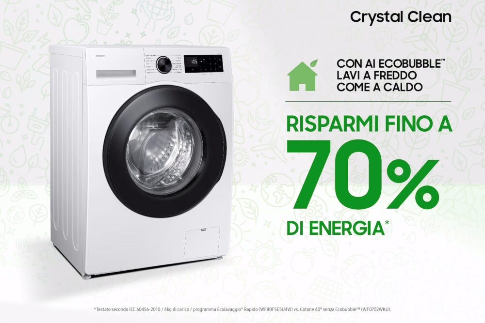 Samsung WW80FG5L32AEET Lavatrice a carica frontale a libera installazione 8 kg, Classe A, AI Ecobubble™, Bubble Shot, Digital Inverter, Bianco