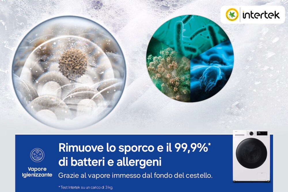Samsung WD90HG5U34 Lavasciuga a carica frontale a libera installazione 9 kg lavaggio/6 kg asciugatura, Classe A, AI Ecobubble™, Bubble Shot, Digital Inverter, Biammco