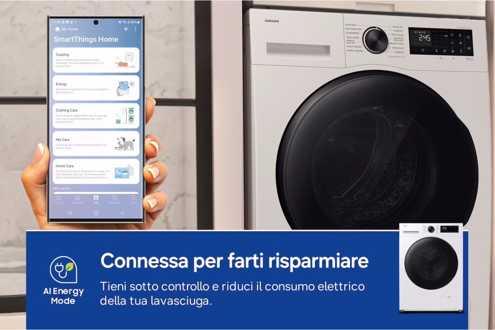 Samsung WD90HG5U34 Lavasciuga a carica frontale a libera installazione 9 kg lavaggio/6 kg asciugatura, Classe A, AI Ecobubble™, Bubble Shot, Digital Inverter, Biammco
