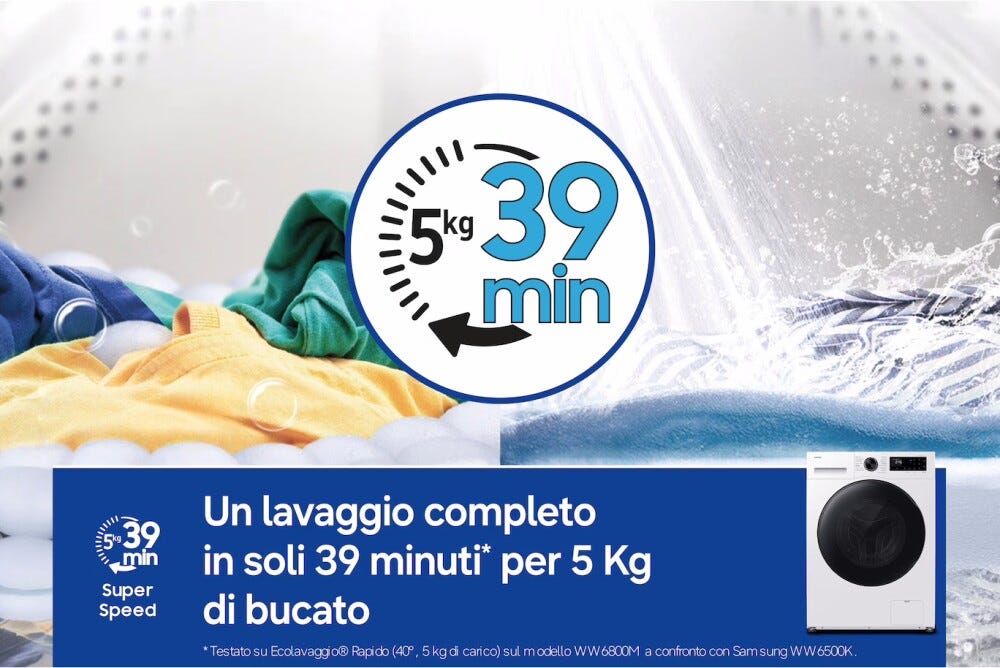 Samsung WD90HG5U34 Lavasciuga a carica frontale a libera installazione 9 kg lavaggio/6 kg asciugatura, Classe A, AI Ecobubble™, Bubble Shot, Digital Inverter, Biammco