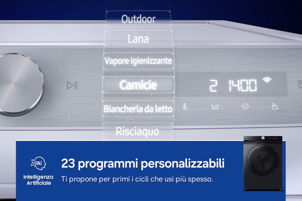 Samsung WD90HG6U94BBU3 Lavasciuga a libera installazione, 9+6 kg, AI Control, Ecobubble, Hygiene Steam, Classe A/E, nero