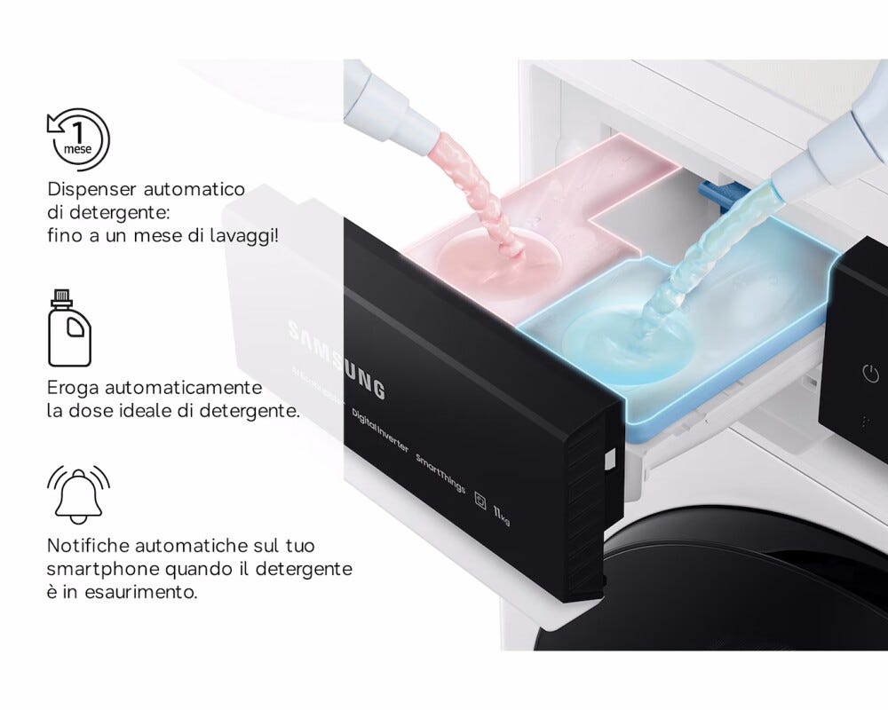 Samsung WD90HG6U94BBU3 Lavasciuga a libera installazione, 9+6 kg, AI Control, Ecobubble, Hygiene Steam, Classe A/E, nero