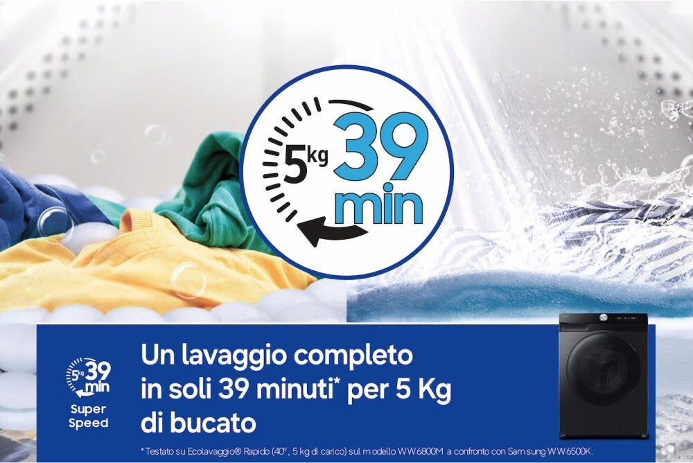 Samsung WD90HG6U94BBU3 Lavasciuga a libera installazione, 9+6 kg, AI Control, Ecobubble, Hygiene Steam, Classe A/E, nero