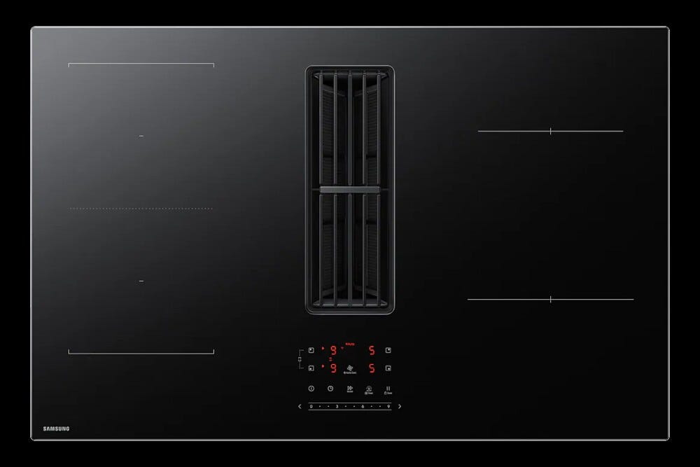 Samsung CC90H84PADUR Piano cottura a induzione 4 zone, cappa integrata, vetro anti‑graffio Mohs 8, AI Control, classe A+, Matte Black