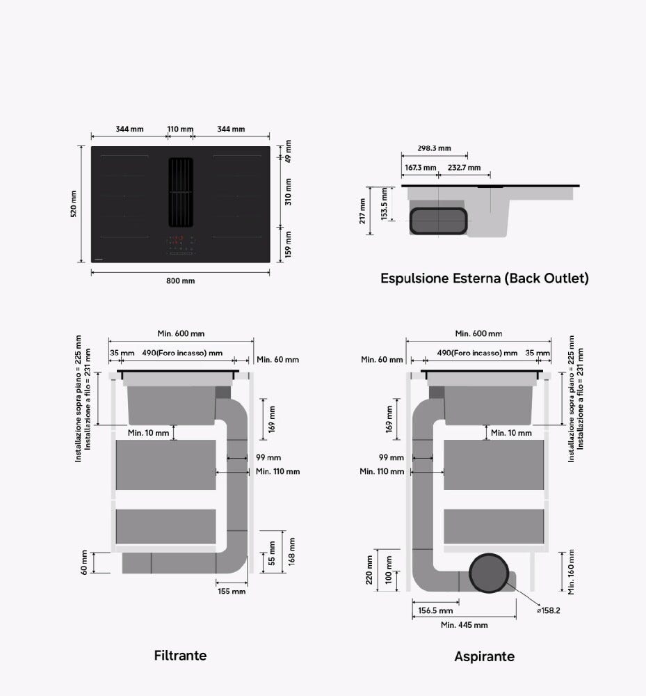Samsung CC90H84PADUR Piano cottura a induzione 4 zone, cappa integrata, vetro anti‑graffio Mohs 8, AI Control, classe A+, Matte Black