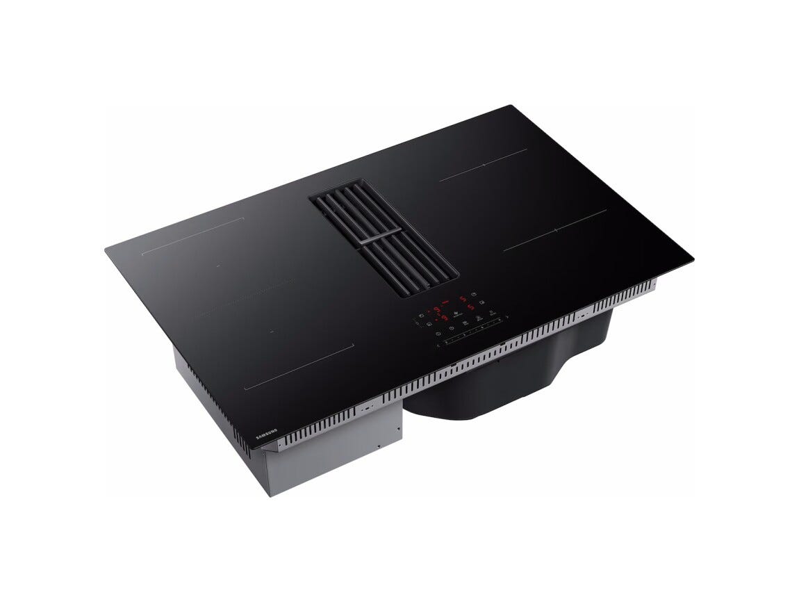 Samsung CC90H84PADUR Piano cottura a induzione 4 zone, cappa integrata, vetro anti‑graffio Mohs 8, AI Control, classe A+, Matte Black