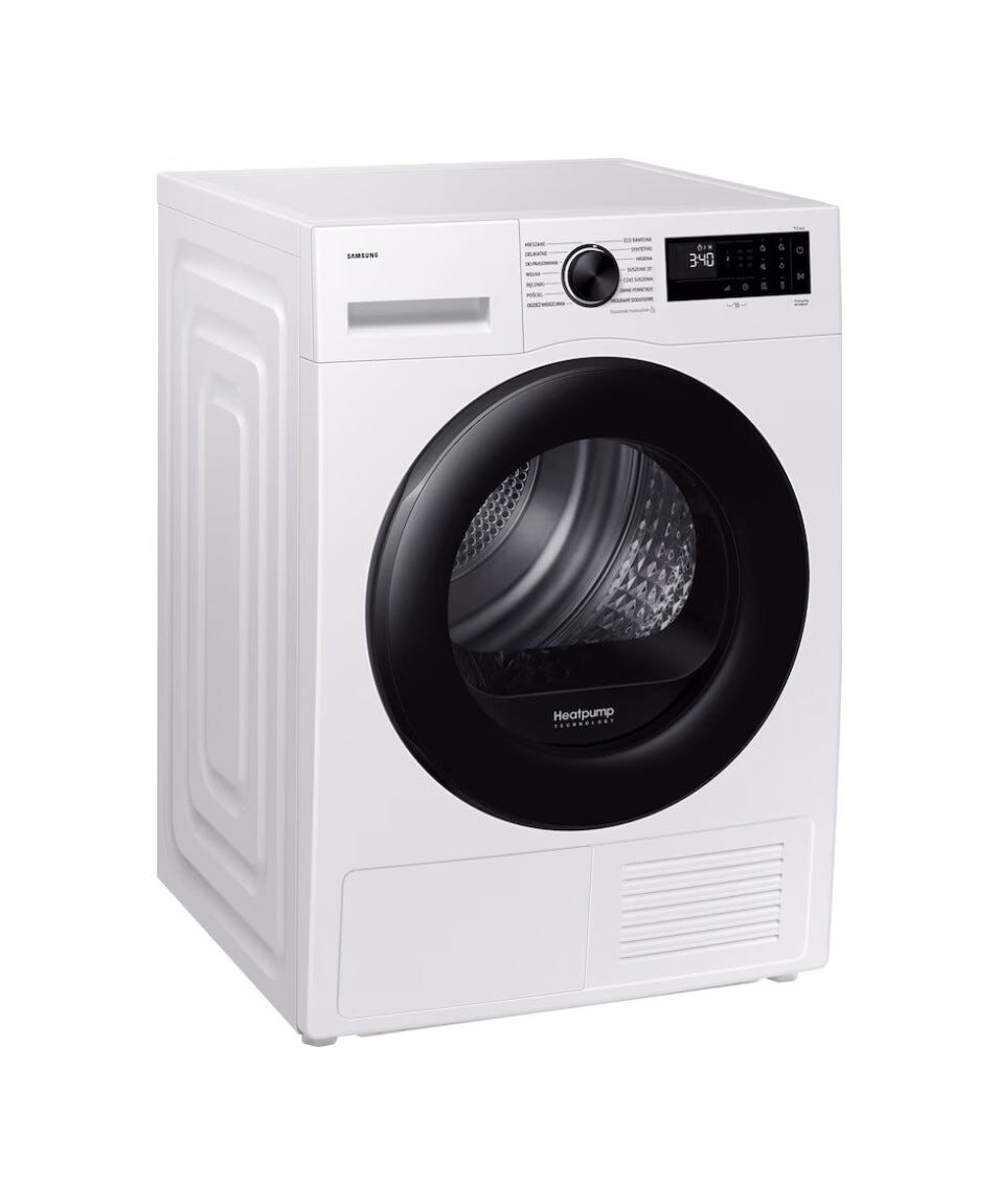 Samsung DV80DG52B0AEEO Asciugatrice a libera installazione, 8 kg, Pompa di calore, Optimal Dry, Hygiene Care, SmartThings, bianco