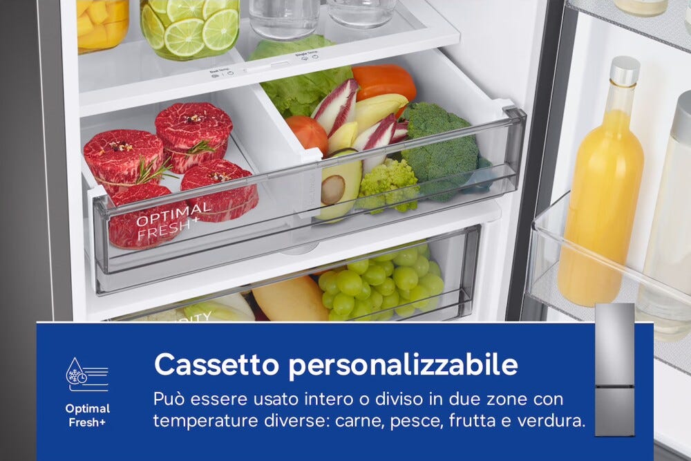 Samsung RB38C7B6CS9/EF Frigorifero con congelatore a libera installazioe, 390 L, No Frost, All‑Around Cooling, AI Energy Mode, Classe C, Metal Inox