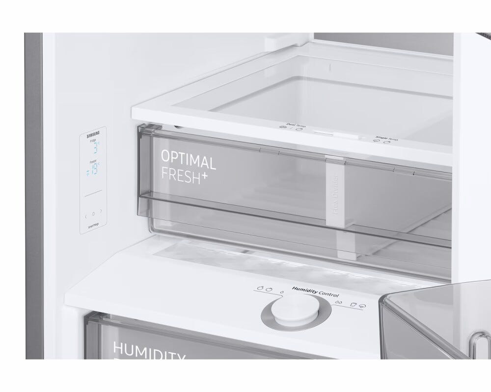 Samsung RB38C7B6CS9/EF Frigorifero con congelatore a libera installazioe, 390 L, No Frost, All‑Around Cooling, AI Energy Mode, Classe C, Metal Inox