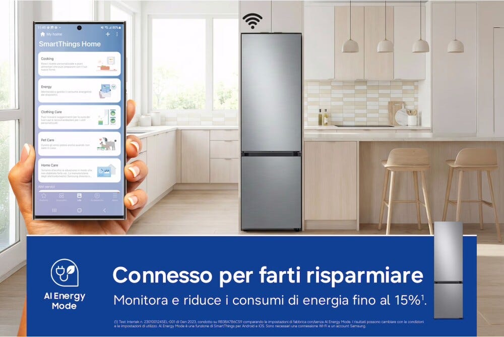Samsung RB38C7B6CS9/EF Frigorifero con congelatore a libera installazioe, 390 L, No Frost, All‑Around Cooling, AI Energy Mode, Classe C, Metal Inox