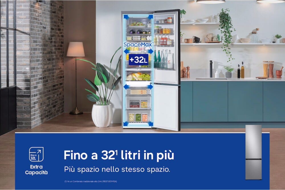 Samsung RB38C7B6CS9/EF Frigorifero con congelatore a libera installazioe, 390 L, No Frost, All‑Around Cooling, AI Energy Mode, Classe C, Metal Inox