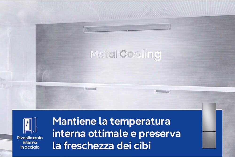 Samsung RB38C7B6CS9/EF Frigorifero con congelatore a libera installazioe, 390 L, No Frost, All‑Around Cooling, AI Energy Mode, Classe C, Metal Inox