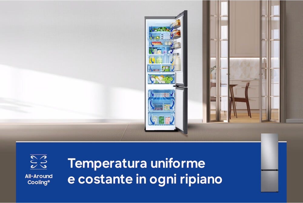 Samsung RB38C7B6CS9/EF Frigorifero con congelatore a libera installazioe, 390 L, No Frost, All‑Around Cooling, AI Energy Mode, Classe C, Metal Inox