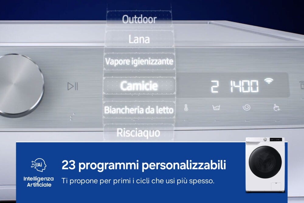 Samsung WD10HG6U94BEU3 Lavasciuga a libera installaizone 10+6 kg, AI Ecobubble™, Vapore Igienizzante, 1400 rpm, Classe D, Bianco