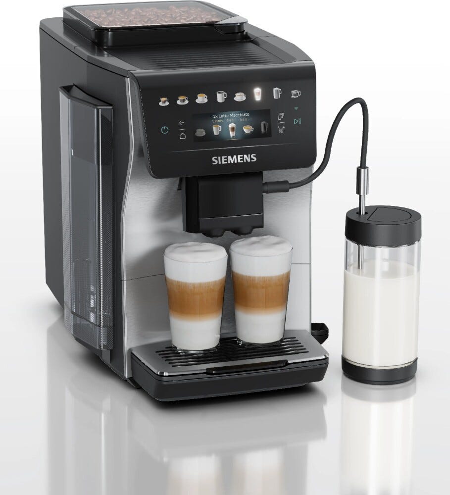 Siemens TP605EM3 Macchina da caffè automatica, quickCup, coffeeWorld, Cold Brew, Silver Metallic